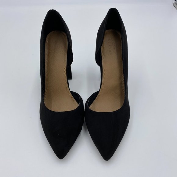 ASOS Black Pointed Toe Heel Pumps D’orsay Suede Block Heel NWOT - Picture 3 of 10